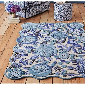 floorfusion 39floral39 design premium rug loop cut high low pile woolen carpet for living room bedroom drawing room hall and floor size 6 x 9 feet 180x270 cm color ivory amp blue multi