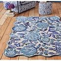 FloorFusion 'Floral' Design Premium Rug Loop Cut High Low Pile Woolen Carpet for Living Room Bedroom Drawing Room Hall and Floor Size 6 x 9 feet (180x270 cm) Color Ivory &amp; Blue Multi