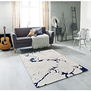 floorfusion crack pattern rectangular carpet for living room size 5x7 feet 150x210 cm color ivory blue
