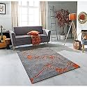 FloorFusion Crack Pattern Rectangular Carpet For Living Room Size 8X10 Feet (240X300 Cm) Color Grey Orange