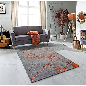 floorfusion crack pattern rectangular carpet for living room size 6x9 feet 180x270 cm color grey orange