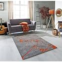 FloorFusion Crack Pattern Rectangular Carpet For Living Room Size 6X9 Feet (180X270 Cm) Color Grey Orange