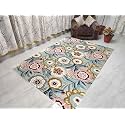 FloorFusion 'Floral' Design Premium Rug Loop Cut High Low Pile Woolen Carpet for Living Room Bedroom Drawing Room Hall and Floor Size 6 x 8 feet (180x240 cm) Color Grey &amp; Multi