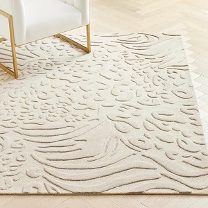 floorfusion floral design loop cut premium rug collection woolen carpet for living room bedroom drawing room hall and floor size 8 x 10 feet 240x300 cm color ivory