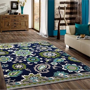 floorfusion premium floral rectangular carpet for living room bedroom drawing room hall and floor size 8 x 10 feet 240x300 cm color blue amp grey
