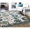 FloorFusion Premium Floral Rectangular Carpet For Living Room Bedroom Drawing Room Hall And Floor Size 4 X 6 Feet (120X180 Cm) Color Ivory &amp; Multi