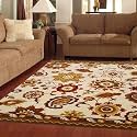 FloorFusion Premium Floral Rectangular Carpet For Living Room Bedroom Drawing Room Hall And Floor Size 6 X 9 Feet (180X270 Cm) Color Ivory &amp; Rust