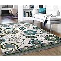 FloorFusion Premium Floral Rectangular Carpet For Living Room Bedroom Drawing Room Hall And Floor Size 6 X 9 Feet (180X270 Cm) Color Ivory &amp; Multi