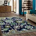 FloorFusion Premium Floral Rectangular Carpet For Living Room Bedroom Drawing Room Hall And Floor Size 6 X 8 Feet (180X240 Cm) Color Blue &amp; Grey