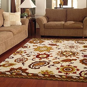 floorfusion premium floral rectangular carpet for living room bedroom drawing room hall and floor size 8 x 10 feet 240x300 cm color ivory amp rust