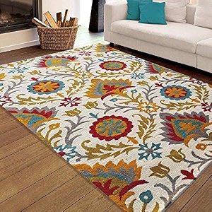 floorfusion premium floral rectangular carpet for living room bedroom drawing room hall and floor size 5 x 7 feet 150x210 cm color ivory amp multi