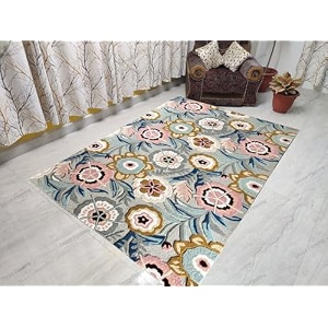 floorfusion 39floral39 design premium rug loop cut high low pile woolen carpet for living room bedroom drawing room hall and floor size 12 x 16 feet 360x480 cm color grey amp multi
