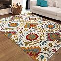 FloorFusion Premium Floral Rectangular Carpet For Living Room Bedroom Drawing Room Hall And Floor Size 9 X 12 Feet (270X360 Cm) Color Ivory &amp; Multi
