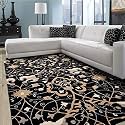 FloorFusion Premium Floral Rectangular Carpet For Living Room Bedroom Drawing Room Hall And Floor Size 12 X 18 Feet (360X540 Cm) Color Black &amp; Multi