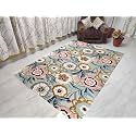 FloorFusion 'Floral' Design Premium Rug Loop Cut High Low Pile Woolen Carpet for Living Room Bedroom Drawing Room Hall and Floor Size 4 x 6 feet (120x180 cm) Color Grey &amp; Multi