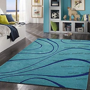 floorfusion wave pattern embossed modern rectangular carpet for living room bedroom and hall size 4 x 6 feet color t1 teal