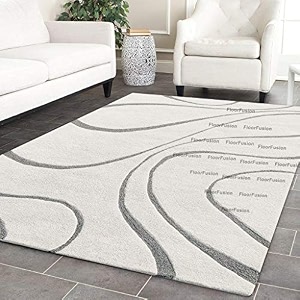floorfusion wave pattern embossed modern rectangular carpet for living room bedroom and hall size 8 x 10 feet color t1 ivory