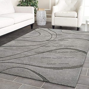 floorfusion wave pattern embossed modern rectangular carpet for living room bedroom and hall size 5 x 8 feet color t1 grey