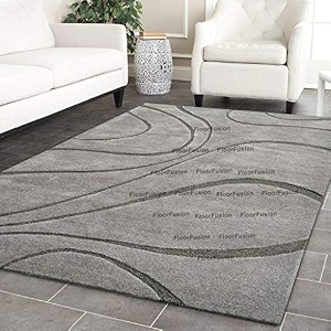 floorfusion wave pattern embossed modern rectangular carpet for living room bedroom and hall size 8 x 10 feet color t1 grey