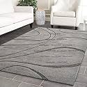 FloorFusion Wave Pattern Embossed Modern Rectangular Carpet For Living Room Bedroom And Hall Size 12 X 16 Feet Color T1 Grey