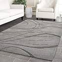 FloorFusion Wave Pattern Embossed Modern Rectangular Carpet For Living Room Bedroom And Hall Size 5 X 8 Feet Color T1 Grey