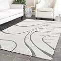 FloorFusion Wave Pattern Embossed Modern Rectangular Carpet For Living Room Bedroom And Hall Size 5 X 7 Feet Color Ivory