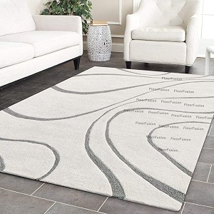 floorfusion wave pattern embossed modern rectangular carpet for living room bedroom and hall size 6 x 9 feet color t1 ivory