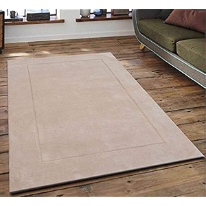 handmade tufted plain solid woolen thick carpet for living room 5 feet x 8 feet 150 x 240 cm beige colour