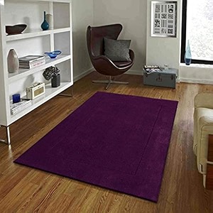 handmade tufted plain solid woolen thick carpet for living room 6 feet x 9 feet 180 x 270 cm purple colour