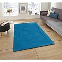 Handmade Tufted Plain Solid Woolen Thick Carpet for Living Room 5 Feet x 8 Feet (150 x 240 Cm) Aqua Blue Colour
