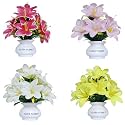 Flora Planet Artificial Flowers for Decoration with Pot – Set of 4 Realistic Multicolor Lily Flowers for Home, Indoor, Living Room, Bedroom Decor | Durable Material, 7cm x 15cm, Lifelike Look