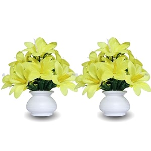 flora planet artificial plants for home decor  set of 2 artificial flowers for decoration  decorative items for home  home decor items for living room  mini size flowers pot 12 cm height 2yellow