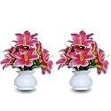 Flora Planet Artificial Plants for Home Decor | Set of 2 Artificial Flowers for Decoration | Decorative Items for Home | Home Decor Items for Living Room | mini Size Flowers Pot 12 cm Height (2DPink)