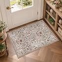 Floral 2x3 Entryway Rug Washable Door Mat Low Pile Khaki Rug