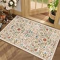 Floral 2x3 Entryway Rug Washable Doormat Indoor Throw Rug, Beige