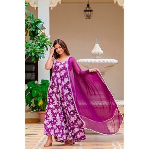 Floral Anarkali Sleeveless Kurta with Dupatta Maroon
