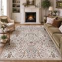 Floral Area Rug 5x7 Botanical Washable Carpet for Living Room