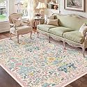 Floral Area Rug 5x7 Washable Botanical Carpet for Living Room