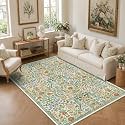 Floral Area Rug 5x8 Botanical Washable Carpet for Living Room
