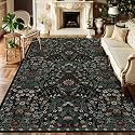 Floral Area Rug 5x8 Washable Botanical Carpet for Living Room
