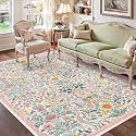 Floral Area Rug 6x9 Washable Botanical Carpet for Living Room