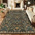 Floral Area Rug 6x9 Washable Botanical Carpet for Living Room