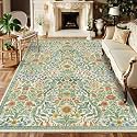 Floral Area Rug 6x9 Washable Botanical Carpet for Living Room
