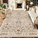 Floral Area Rug 6x9 Washable Botanical Carpet for Living Room