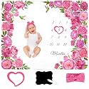 Floral Baby Milestone Blanket for Girls - Includes Headband, Frame, and Personalized Board, Monthly Milestone Blanket for Baby Girl, 50x40