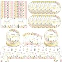 Floral Farewell Party Supplies Serves 24 We Will Miss You Paper Plates Napkins Retirement Decor Don't Forget Us Theme Tablecloth Set Tableware Kit for Goodbye Office Good Luck Going Away Party Favor