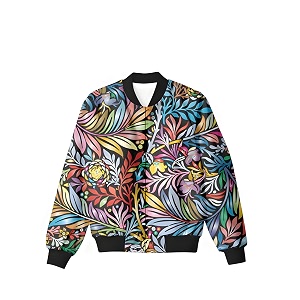 Floral Fusion Mens Bomber Jacket with Leafy