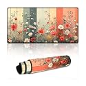 Floral Large Mouse Pad 12"×24" inch Extended Gaming Mousepad Desk Mat Long Computer Keyboard Non-Slip Base Stitched Edges for Home Office Work