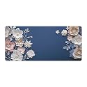 Floral Large Mouse Pad 16"×36" inch Extended Gaming Mousepad Desk Mat Long Computer Keyboard Non-Slip Base Stitched Edges for Home Office Work