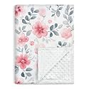 Floral Minky Baby Blanket 30 x 40 Inches for Boys Girls, Soft Plush Receiving Blanket with Dotted Back, Gift for Toddler Newborn Infant Christmas Birthday Baby Shower